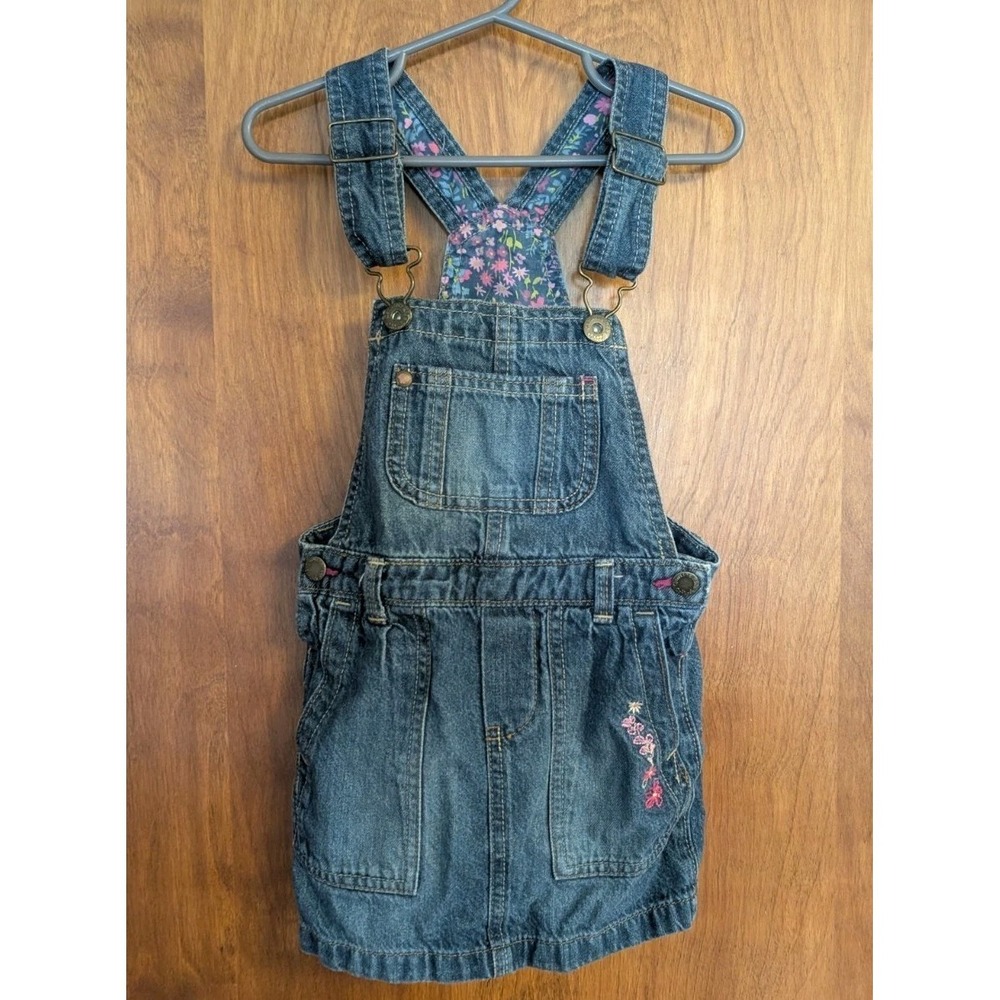 Oshkosh 2011 Denim overall dress with floral print and embroidery kids size 3T